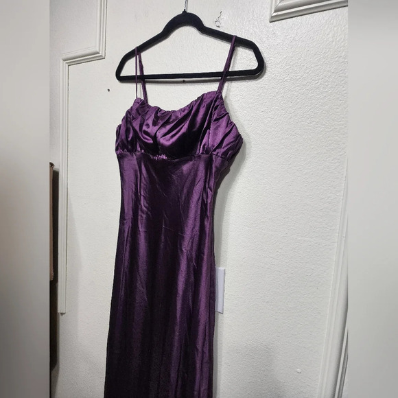 Lulus Romantic Excellence Plum Purple Satin Backless Maxi Dress L Wedding Party - Picture 7 of 10